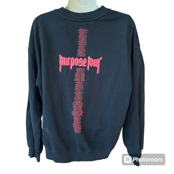 Justin Bieber 2017 Purpose Tour Merch Crewneck Sweatshirt Black 100% Cotton - Picture 5 of 9